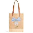 Wine Tote in Natural with Powder Blue Bow by Amy Logsdon