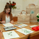 Wine Tote in Natural with Rose Bow by Amy Logsdon