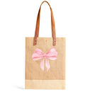 Wine Tote in Natural with Rose Bow by Amy Logsdon