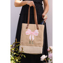 Wine Tote in Natural with Rose Bow by Amy Logsdon