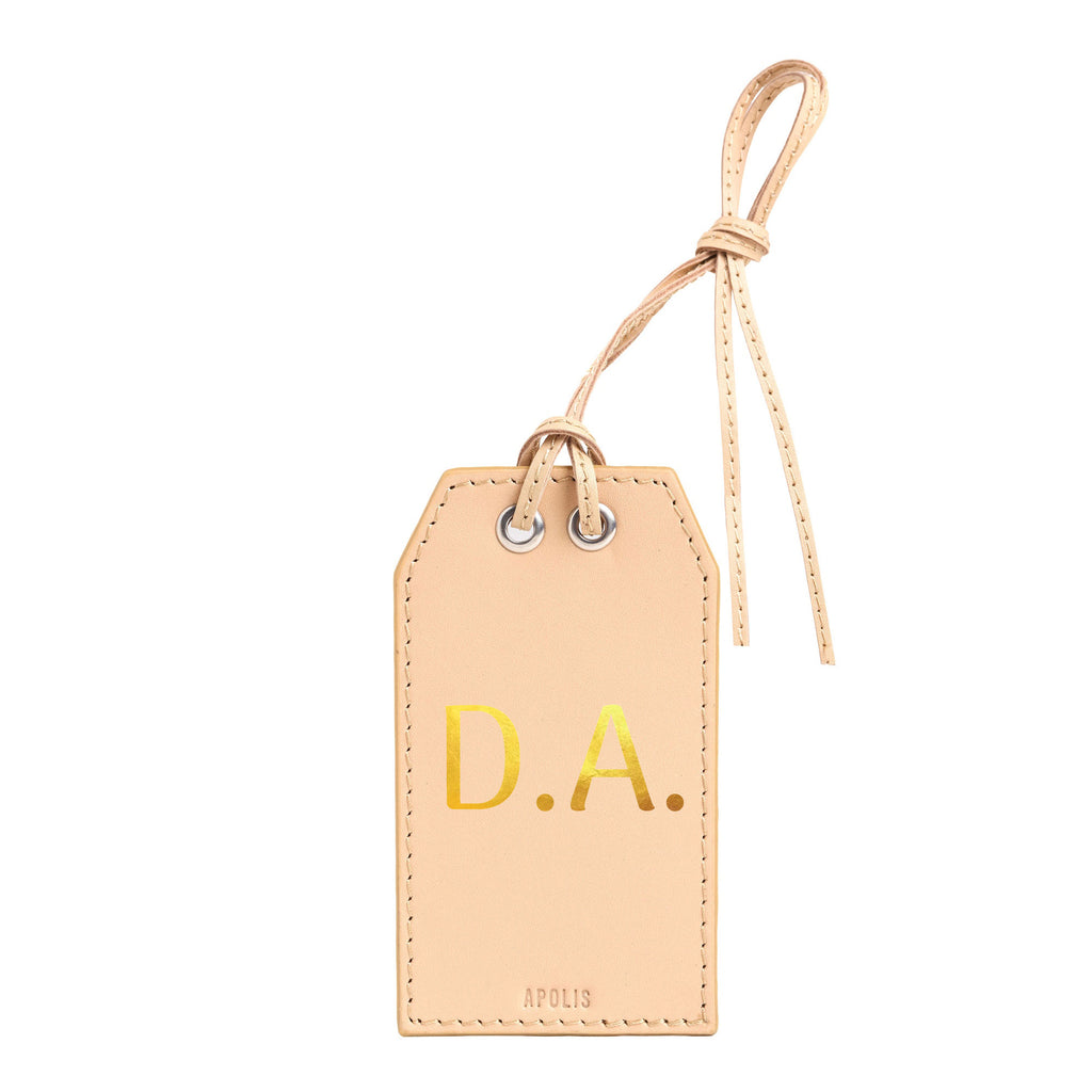 Personalized Leather Gift Tag Monogram Shadow in Natural with Gold Foil