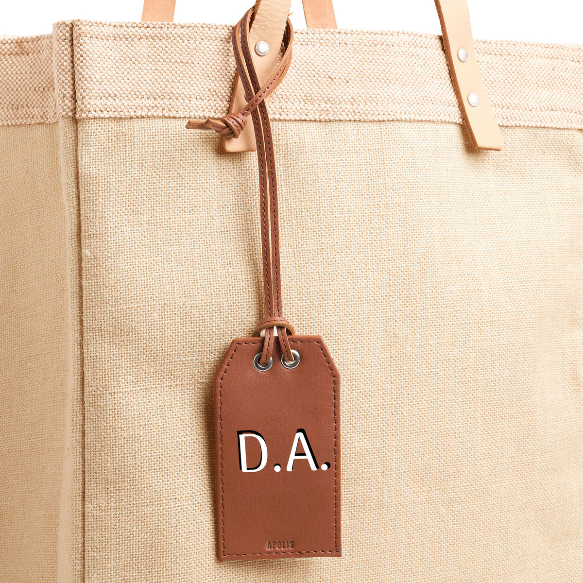 Personalized Leather Gift Tag Monogram Shadow in Dark Brown