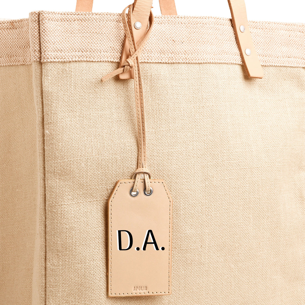 Personalized Leather Gift Tag Monogram Shadow in Natural