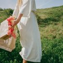 Wine Tote in Natural with Rose Bow by Amy Logsdon