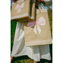 Wine Tote in Natural with Rose Bow by Amy Logsdon