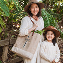 Wine Tote in Natural with Black Monogram