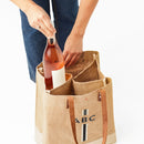 Wine Tote in Natural with Black Monogram