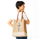 Wine Tote in Natural with Black Monogram