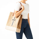 Wine Tote in Natural with Black Monogram