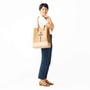Wine Tote in Natural with Black Monogram