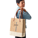 Wine Tote in Natural with Black Monogram